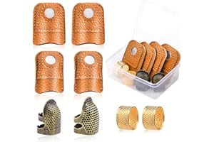 Riddur Lot de 8 protège-Doigts réglables Faits à la Main (S/M) 2 protège-Doigts en Cuir avec Protection en métal pour Coudre des Fournitures d'artisanat de Courtepointe