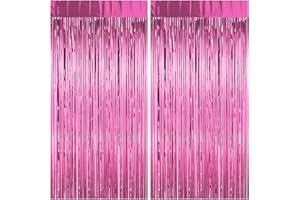 DAZAKA Lametta Vorhang Rosa 23 μm Verdicken, 2 Stück 1m x 2m Glitzer Folien Fransen Lametta Vorhänge für Party Deko, Geburtstag Deko, Hochzeit Deko, Happy Birthday Deko, Baby Shower Deko