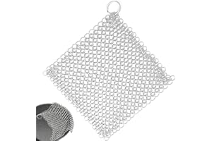 FIBOUND Edelstahl-Kettenschrubber, Gusseisenreiniger, Quadratischer Gusseisenreiniger, Ringreiniger Kettennetz-Schrubber Reiniger für Leicht zu Reinigen Verschleißfestes Mesh-Design/17.5CM