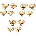 Collectible India Brass Crystal Bowl Design Akhand Diya Oil Lamp Stand for Puja Home Diwali Decoration (Golden) Pack of 12