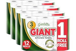 Gentille Giant 3 Ply Thickness Paper Towel | Extra Strong, Absorbent, Tough, Durable Kitchen Roll | Multipurpose Bulk Pack (12)