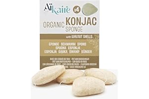 LES PAPOTEUSES Spugna esfoliante Konjac bio con gusci di noce rotti per il viso associato | Set di 4 spugne a forma di gocce | Spugna vegetale detergente naturale