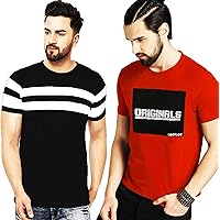 Leotude Regular Fit Half Sleeve Printed Combo Tshirt for Men