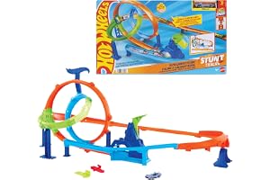 Hot Wheels Stunt Tracks Rapid Cyclone lekset med bil i skala 1:64 | Bana med 2 loopar och 2 kraschzoner, 1 metallbil ingår, kompatibel med Speed Snap Track, JHK73