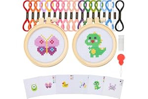 Ysimple 6 Pezzi Kit Ricamo per Principianti,Ricamo Starter Kit,Punto Croce Kit da Ricamare,con 6 Motivi a Punto Croce e 2 Cornici per Ricamo,per Adulti,Bambini,Principianti(Animale)