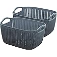 Kuber Industries Q-5 Unbreakable Plastic 2 Pieces Multipurpose Medium Size Flexible Storage Baskets/Fruit Vegetable Bathroom Stationary Home Basket with Handles (Grey)