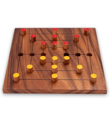 Strategi Mühle Spiel Aus Holz - Klassisches Brettspiel Für 2 Spieler, Größe 13,8 X 13,8 Cm
