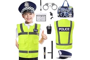 Cheerful Children Toys Kids Police Costume - 10 Pcs Police Officer Outfit Dress Up - Ideal for Boys & Girls Aged 3-7 - Include Vest & Hat - Kids Fancy Dress for Roleplay, Halloween, & STEM Learning