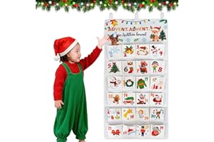 HUTRADE Calendario de Adviento de Tela 2025 para Rellenar, Reutilizable con 24 Bolsillos de Motivos Navideños, Incluye Barra de Madera y Cuerda, Ideal para Niños y Familia