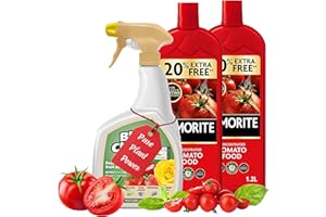 Tomato Plant Food Growing Fertilizer - Bundle of 2 x 1.2L Tomato Feed Concentrated Liquid Enriched Seaweed Fertiliser & 800ml Bug Clear Controller for Fruit and Vegetable Plants with Topline Card