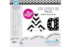 Barker Creek Letter Pop-Outs, 4" Black Chevron & Dots, Multicolor Designer Letters for Bulletin Boards, Breakrooms, Reception Areas, Signs, Displays, and More! 4", 255 Characters per Set (1720)