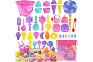 Joyreal 46 Pièces Glace Jeu de Plage Enfant - Bac a Sable Jouet Plage avec Sac en Filet, Seau Plage Enfant, Seau Pelle Rateau Jeux de Plage pour Enfants