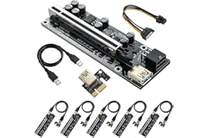 XDINGJIALA Tarjeta de Adaptador de Control de Elevador PCIe 1x a 16x, PCI-E GPU Risers 8 condensadores para Bitcoin Litecoin Eth Moned Mining + 60cmusb 3.0 Cable y Cable SATA de 6 Clavijas (VER009S-6PACK)