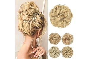 JJstar Chignon Postiche Cheveux Grande Postiches Bouclés Ondulés Chouchou Cheveux Naturel Faux Chignon Elastique pour Femmes Fille (Blond Naturel)