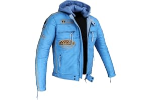 Euro Stars Herren Motorrad Lederjacek Biker Jacke mit Kapuze und Protektoren Custom Leder Jacke Bike Leatherjacket