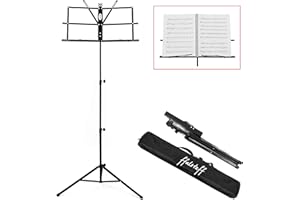 ffalstaff Leggio Musicale Robusto - Resistente - Stabile e Versatile con Altezza Regolabile - Porta Spartiti Con Molle Blocca Fogli - Richiudibile e Portatile con Borsa Impermeabile e Tracolla (Nero)