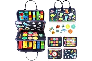 Qizfun Busy Board Jouet Montessori pour Bébé de 1, 2, 3 et 4 Ans - Jouets d'Activité et de Développement pour Enfants, Jouet de Voyage pour Avion et Voiture, Cadeau pour Garçons et Filles (Bleu/P4)