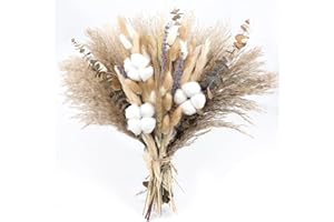 SONGJUM Ramo de flores secas naturales, tallos de algodón de hierba de las pampas, colas de conejo, eucalipto, lavanda, trigo, rústico, decoración bohemia para otoño, ramos de boda