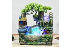 KENSYUINT Zimmerbrunnen Tischbrunnen Wasserspiel Springbrunnen mit Beleuchtung und Zerstäuber, LED Tisch Zimmer Wasser Gartenbrunnen Desktop Wasserfall Tischdeko Desktop Brunnen Ornament