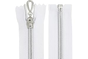 AERZETIX - C64069 - Lot de 2 Fermetures éclair à glissière Spirale N°5 40 cm séparable autobloquant - Maille en Nylon argentée - Tirette Curseur en métal - Couleur Blanc - mercerie