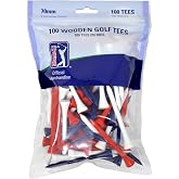 PGA Tour - Pack of 100 7cm Golf Tees, Wood, Red/White/Blue