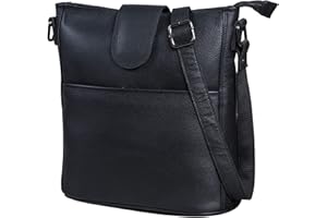 LEABAGS Leder Handtasche Damen I Premium Echtleder Umhängetasche I Damen Schultertasche I Damentasche I Tragetasche für Arbeit Uni Schule Freizeit I Größe L (31 x 29 x 13 cm) I Nappa Schwarz