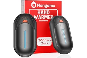 NONGAMX Chauffe-mains électrique réutilisable : lot de 2 chauffe-mains 6000 mAh rechargeable par USB petit mini chauffe-gants pour camping, bureau, ski, plein air, hiver, cadeau pour femme, homme, enfant