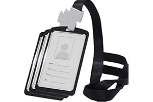 BAWAKO Lot de 3 porte-badges en aluminium avec cordon tour de cou Porte-badge en plastique robuste Noir