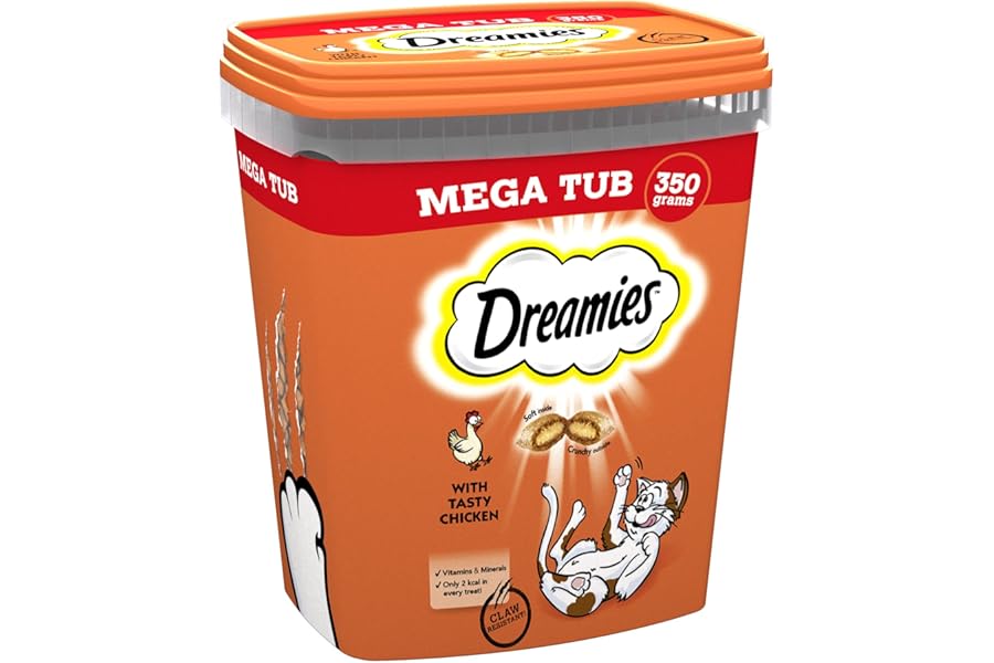 DREAMIES - Chicken Cat Treats - 2x350g - Multipack Snacks 2 Mega Tubs - Bulk Cat Food