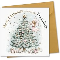 Christmas Card For Daughter. Girl With Gift Design. Verse Inside - View #3