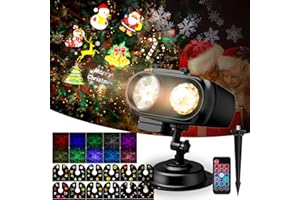 NACATIN Luces Proyectoras de Navidad, Proyector LED 2-en-1 con 12 Diapositivas Intercambiables (96 Patrones) y 10 Ondas de Agua, Control Remoto Resistente al Agua para Decoraciones en Navidad