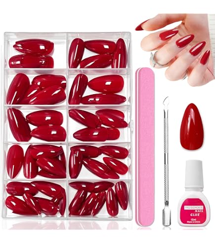 24 Stck Press On Nails Dunkle Rot - Almond Ngel zum Aufkleben Full Cover  - Fake Nails Full Cover Kunstngel mit Nagelkleber, Natrliche Knstliche  Fingerngel fr Frauen & Mdchen (Dunkle Rot) : Amazon.de: Kosmetik