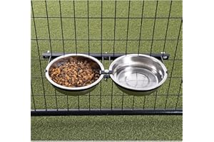 LUCKY DOG Double Gamelle Chien Surélevée Double en Acier Inoxydable - Contenance 2 litres - S’Attache sur Chenils et Cages