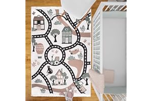 ‎MOYO MOYO Kinderzimmer Teppich - Wendeteppich aus 100% recyceltem Garn, Perfekt für die Kinderzimmer Deko, hoher Baumwollanteil, Kinderteppich Straßenteppich (170 x 120 cm)
