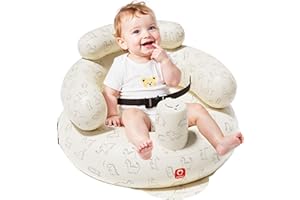 QPAU Siège de bébé gonflable avec pompe intégrée, chaise de bébés pour s'asseoir (3-9 mois), chaise de bébé gonflable portable avec harnais de sécurité (dinosaure)