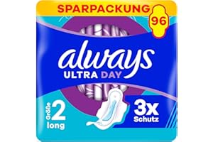 ‎ALWAYS Always Ultra Binden Damen Gr. 2, Long, 96 Damenbinden mit Flügeln (3 x 32 Stück) Multipack, ultradünn und super absorbierend