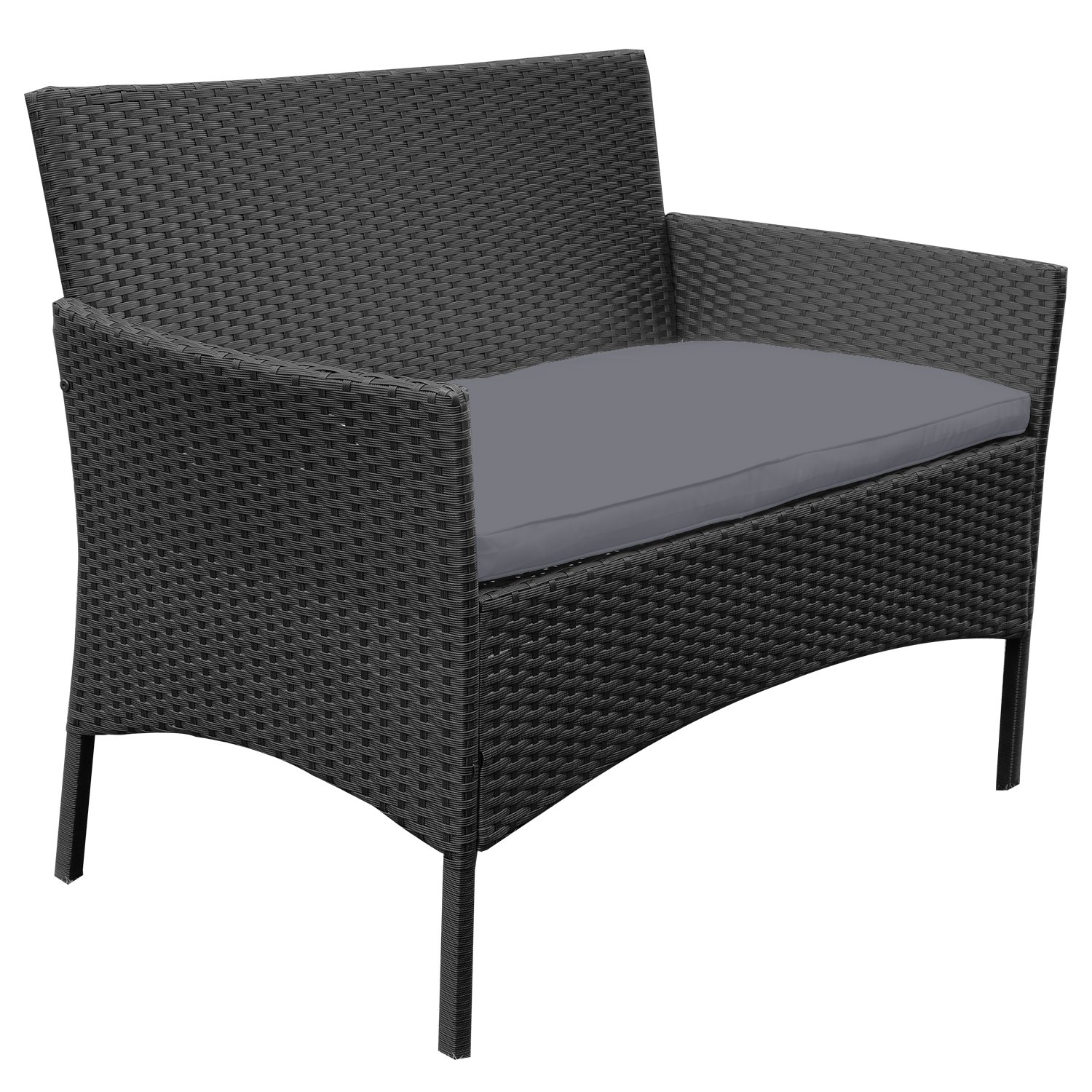 UISEBRT Balkonmöbel Set - Gartenmöbel Set Polyrattan Sitzgruppe Lounge mit 2-er Sofa, Tisch, Singlestühle und Anthrazit Sitzkissen, Schwarz – Bild 5
