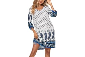 Zeagoo Women Dresses Bohemian Floral 3/4 Sleeve Summer Casual Beach Dress Tunic Dress for Ladies