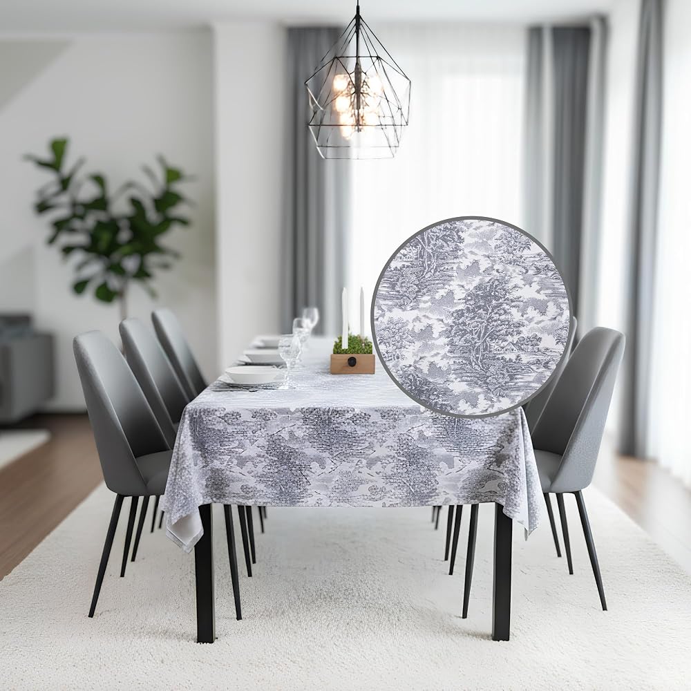 LOOM & LAUREL Jakarlı Dikdörtgen Masa Örtüsü 160 x 240 cm, Dokuma Kumaş, Makinede Yıkanabilir, Mutfak ve Salon için Dekoratif Sofra Örtüsü - Gri Ağırlıklı