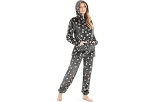 CityComfort Pijama Mujer, Pijama Mujer Invierno de Forro Polar Elegante Dos Piezas con Capucha S-XL