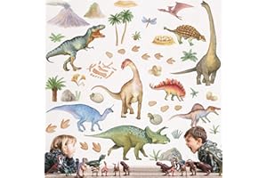 BOARSHUA Watercolor Dinosaur Wall Stickers, Large Peel & Stick Dino Wall Decal Tropical Forest Dinosaur Clings for Baby Boy Girl Kids Nursery Bedroom Living Room Playroom Classroom Home Decor
