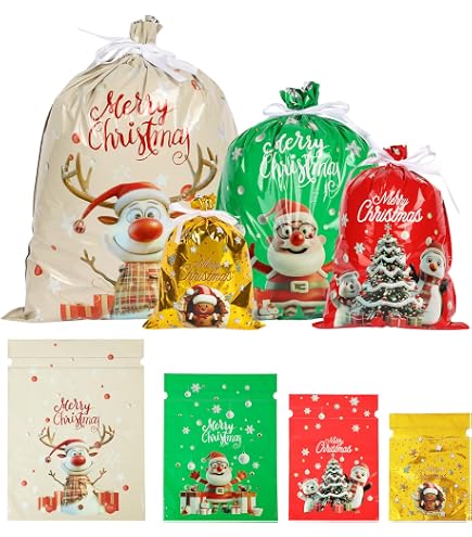 CHUIFAI 24 Stück Geschenktüten Mit Kordelzug – 4 Größen (22x16cm Bis 58x43cm), Bunt, Aus Alu-Folie – Für Weihnachten, Geburtstag, Hochzeit