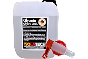 ISOLATECH Gliceryna 99,5% 5 l, jakość farmaceutyczna made in Germany, mierzona w 99,98% czysto roślinna, gliceryna, glicerol w płynie z płynem SABEU Fluxx AH23/51 HF kurkiem przelewowym DIN 51