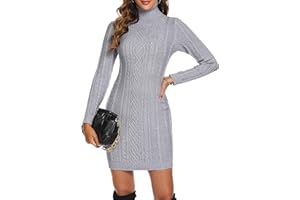 Aottori Vestido de Punto Mujer Vestido Invierno Cuello Alto Vestido Jersey Mujers Manga Larga Elegante Mini Knitted Jerseys Vestido Fiesta Casual para Otoño Invierno