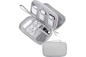 SOBEAU Organizador Cables Viaje Impermeable, Electrónico Bolsa de Organizadora Pequeños, Accesorios Estuche Cables portátil de para Cargador, Memoria USB, SD Tarjeta y Adaptadores, Gris