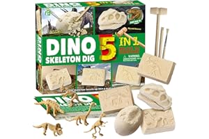 EDUMAN 5-in-1 Dinosaur Digging Kit for Kids – Excavate 5 Dino Skeletons with Tools, STEM Archeology Toys for Boys and Girls Ages 6 7 8 9 10 11 12, Educational Fossil Excavation Kit Gift