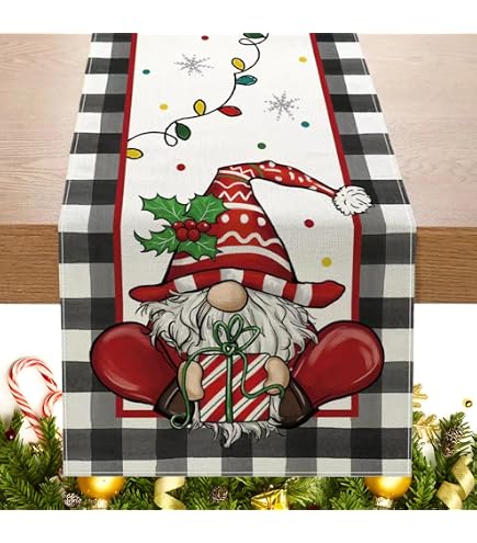 Runner Da Tavolo Natalizio In Lino - Motivo Omini Pan Di Zenzero 33x183 Cm, Perfetto Per Decorare Casa, Ristoranti E Feste