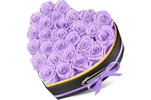 MAMAMIKO 27 Forever Real Rose Heart Box,Eternal Preserved Purple Roses Flowers,Rose Gifts for Her Woman Wife Girlfriend on Birthday, Anniversary, Valentine's Day, Mother's Day, Christmas