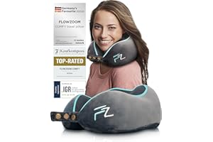FLOWZOOM Comfy Cuscino da Viaggio in Schiuma Memory per Aereo e Auto – Cuscino per il Collo Regolabile con Supporto a 360°, Fodera Vellutata Lavabile e Sacchetto in Rete per il Trasporto – Grigio
