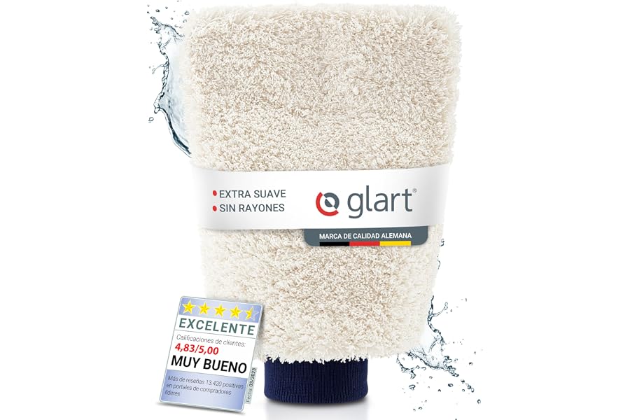 Glart 44WH Guante lavado microfibra premium para coche – Extremadamente absorbente y suave – Limpieza sin rayones ni pelusas 